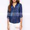 100% Cotton ladies long sleeve denim shirt fashion bandana back denim shirt for woman