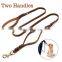 Wholesale Double Handle Dog Leash Copper Hook Leather Rope Dual Pet Leash