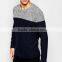 high quality pullover men fashion round neck sweater , Knit Colour Block Jumper