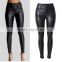 2016 Autumn Fashion Women Metal Button Belt Loop Black Sexy Tight Trousers Ladies High Waist PU Leather Skinny Slimming Pants