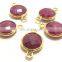 Sterling Silver Bezel Connector, Dyed Ruby Bezel With Gold Plated of SAC4041BC