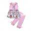 High quality pink strip floral dress & stripe ruffles pants summer baby clothes newborn set