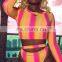 Long Sleeve Printed Stripe 2 Piece Crop Top High Waist Pantis Set Color Bikini Summer Beach Swimwear For Women