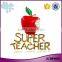 Gold plated zinc alloy rhinestone super teacher enamel Christmas apple brooch