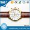 Gold plated alloy case classic men leather band business watch