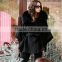 2016 New Fashion Winter Fur Collar Women's Long Coat Luxury Cape Poncho Hooded Fur Jacket Black Size S,M,L .XL