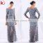 Glamorous Boat Neck Long Sleeve Handmade Flower Beaded Embroidered Evening Dress