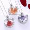 Dried flowers herbarium beautiful gold chain glass heart bottle pendant real flower jewelry necklace