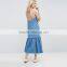 2017 Summer V Neck Cross Back Straps Maxi Long Denim Dress Woman HSD9982
