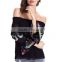 2016 New Fashion Slash Neck Shirts Women Long Sleeve Chiffon Blouses Strapless Embroidered Print Blusa Feminina