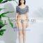 Women's special T-shirt design nylon spandex swimwear in stripe print.