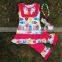 2016 new hot girls owl hot pink capri set outfits with matching necklace and bow