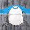 baby t-shirts blue color long sleeve with icing ruffle white toddler girls t-shirts baby raglan sleeve