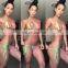 2019 New Summer Candy Color Sexy Halter Bandeau Bikini Split Swimsuit Tan Through Swimwear 2pc Set