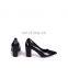 Ladies new fashionable block heel pumps design shoes women black shiny pointed toe sandals