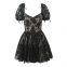 Spring and summer new style rich heiress French sweet spicy girl pure desire style bow lace waist cinching slimming dress