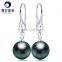 18k white gold 10mm tahiti real black pearl earrings for wholesale