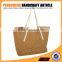 Pink color paper straw tote bag with women shopping shoulder crochet bag