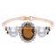 Girls Fashion Alloy Metal Bangle Center Luxury Big Nature Stone Side Black Painted Small Flower Pearl Bangle Bracelets Jewelry