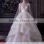 AR-32 Latest Dress Designs Beautiful Bride Dress Long Crystal Sash Beaded Pearls Stratified Ruffles Tulle Wedding Dress 2016