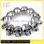 Jingli jewelry stainless steel silver jewelry cheap skull bead head bracelet for men, skull bracelets for men and women