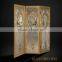 Elegant Gold Painted Wooden Floor Screen, Flower & Bird Design Decorative Curio Four Panel Folding Screen