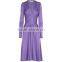 Factory Manufacturer Ladies' Top Fashion Elegant Bandage Purple Long Sleeve Deep V-neck Western Style Dresses