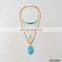 Three Layered Gold Necklace Turquoise Pendant Necklace With Gold Leaves