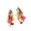 Fashion Temperament Long Tassel Turquoise Fur Ball Dangle Drop Pendant Earrings