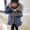 Fashion Casual Denim Jacket Raccoon Fur Collar Real Rabbit Fur Lining Cute Child Coat