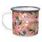 8cm custom brand logo printing enamel iron metal steel water tea coffee tin cup with flower logo printing