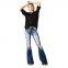 High-Waisted Stretch Distressed Wide-Leg Jeans Pants for Women