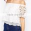 New Sexy Off the Shoulder Lace plain crop tops wholesale For Women Short Hollow Out Crochet Top