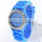 New Blue Geneva Crystal Jelly Gel Silicon Teenagers Girls Women's Wrist Watches