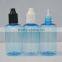50ml PET plastic blue dropper bottles with white blue proof cap