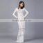 2016 Summer Hot Sexy Women Deep V Neck Full Length Party Dresses Ladies Long Sleeve White Lace See Through Dress