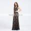 V-241-1 black lace with nude knit and 1/2 round neckline sleeveless full length 2016 prom dress party dress