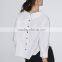High neck 3/4 length sleeves fashion blouse design patterns back neck