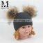 Kids Fashion Winter Knitted hat Raccoon Fur Pom Pom Ball Korean Baby Hat