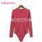 Latest Design Big Stock Dark Red Knitting Bodysuit Long Sleeves Women Sexy Jumpsuits Rompers