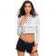 2016 New Design Deep V-neck Lacing Collar Crop Top Women Girls T-shirt