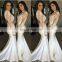 Real Pictures Elegant White Two Pieces High Neck Satin LongSleeve Mermaid Bridesmaid Dress