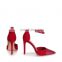 Ladies attractive red color wholesale high heel ankle strap with beautiful stones sandals shoes women footwear