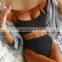 New solid color spiral pit strip U-shaped high waist bikini sexy swimsuit swimsuit women