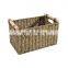 HBK seagrass magazine newspaper organic water hyacinth storage basket with wooden handle