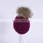 Ladies Big Raccoon Fur Pompom Crochet Hats Dobby Wool Fur Bobble Hats KZ160075 Burgundy