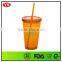 16oz bpa free plastic custom double wall tumbler with straw