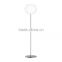 modern floor lamp in polished Satin nickel chrome finish with opal white glass ball