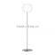 modern floor lamp in polished Satin nickel chrome finish with opal white glass ball