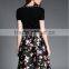 Ladies New Fashion European style floral print black high waist flare autumn skirt
